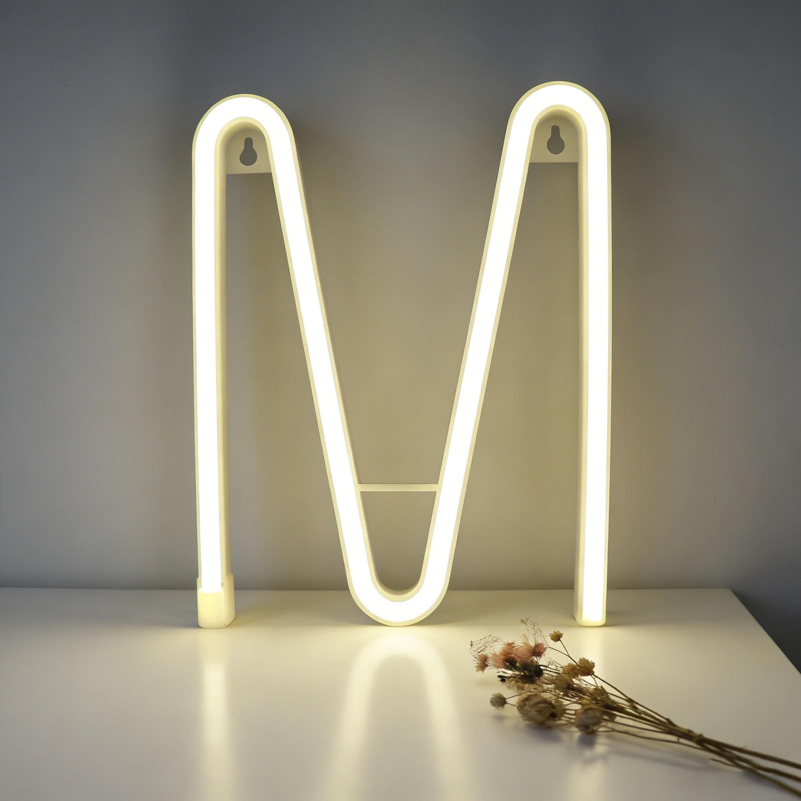 LED Letter Neon Lights Light Up Warm White Neon Letters LED Alphabet Neon Letter Sign Lights Battery/USB Powered Neon Signs Words Night Lights for Wall Home Bar Christmas Birthday Party Wedding ( M ) — image 1