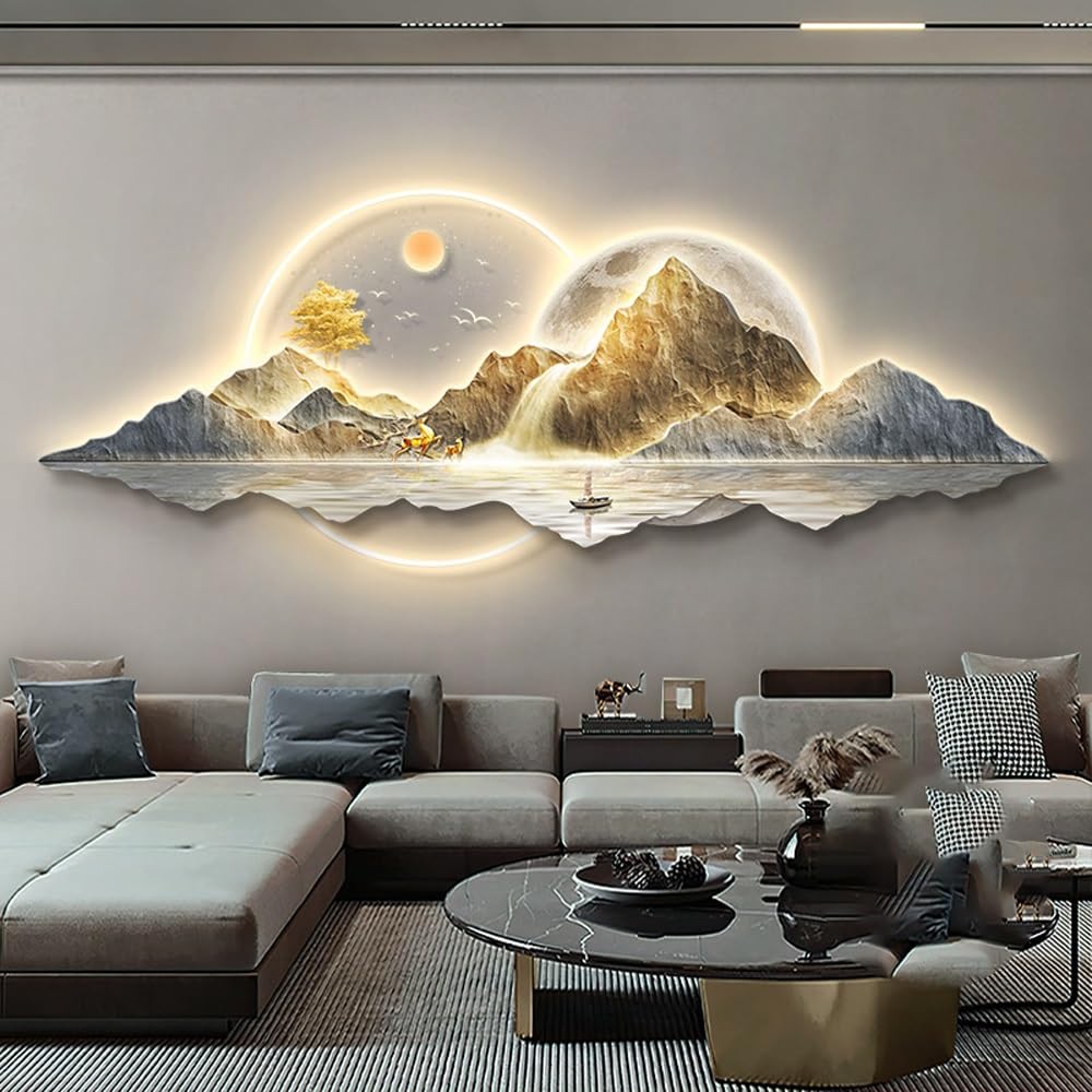 Qivzixamjr 3D Art Wall Decor with Light, Plug-in Power Supply LED Wall Art, 3D Relief LED Decorative Painting, Home Decor Artwork for Living Room