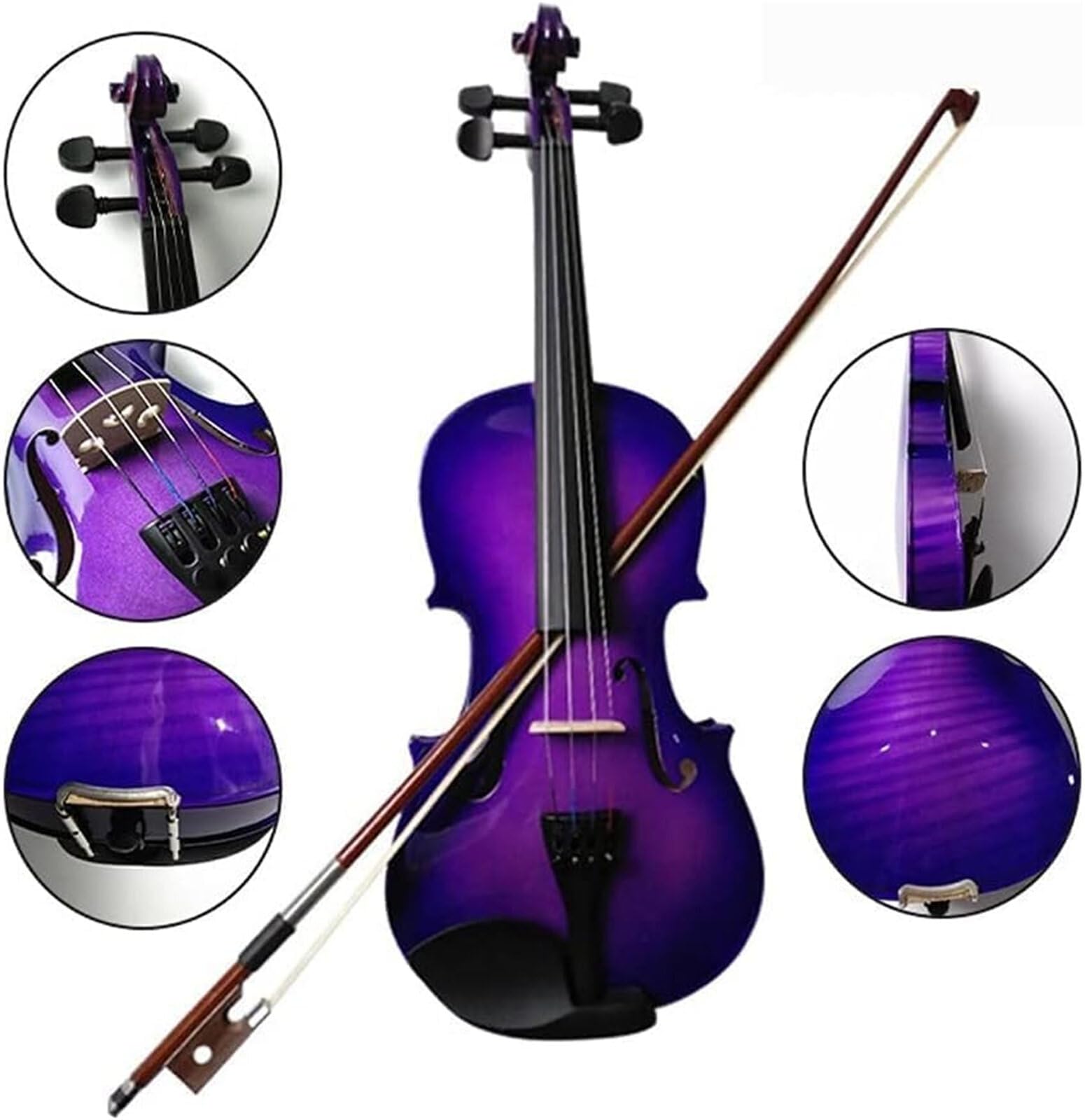 Ensemble de violon pour enfants et adultes 1/8 1/4 1/2 3/4 4/4 violons acoustiques en bois violet avec étui