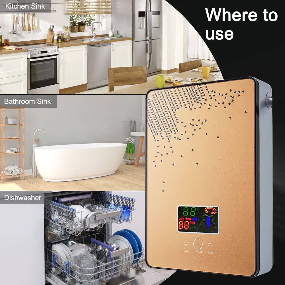 Amazon.com: Harbin-Star Tankless Water Heater Electric, 4500W Electric  Water Heater with LED Display, 110V On Demand Instant Hot Water Heater,  Self Modulates to Save Energy Use, for Shower Kitchen Bathroom -Gold :