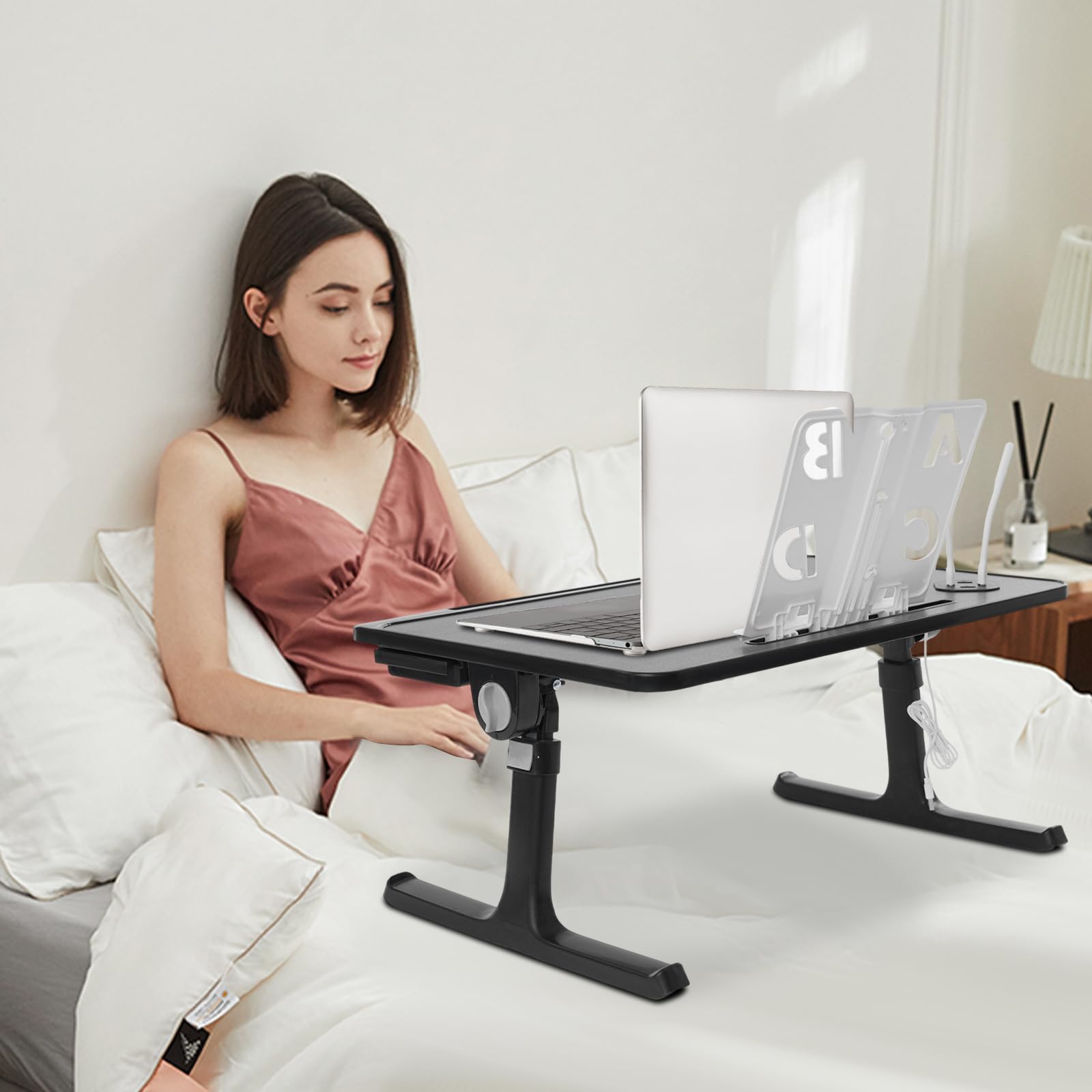 Foldable Laptop Table Multi-Purpose Lapdesk Modern Bed Laptop Table for Dormitories Bedrooms Beds Sofas Adjustable Height & Angle Lap Desk Load-Bearing 44.09lbs