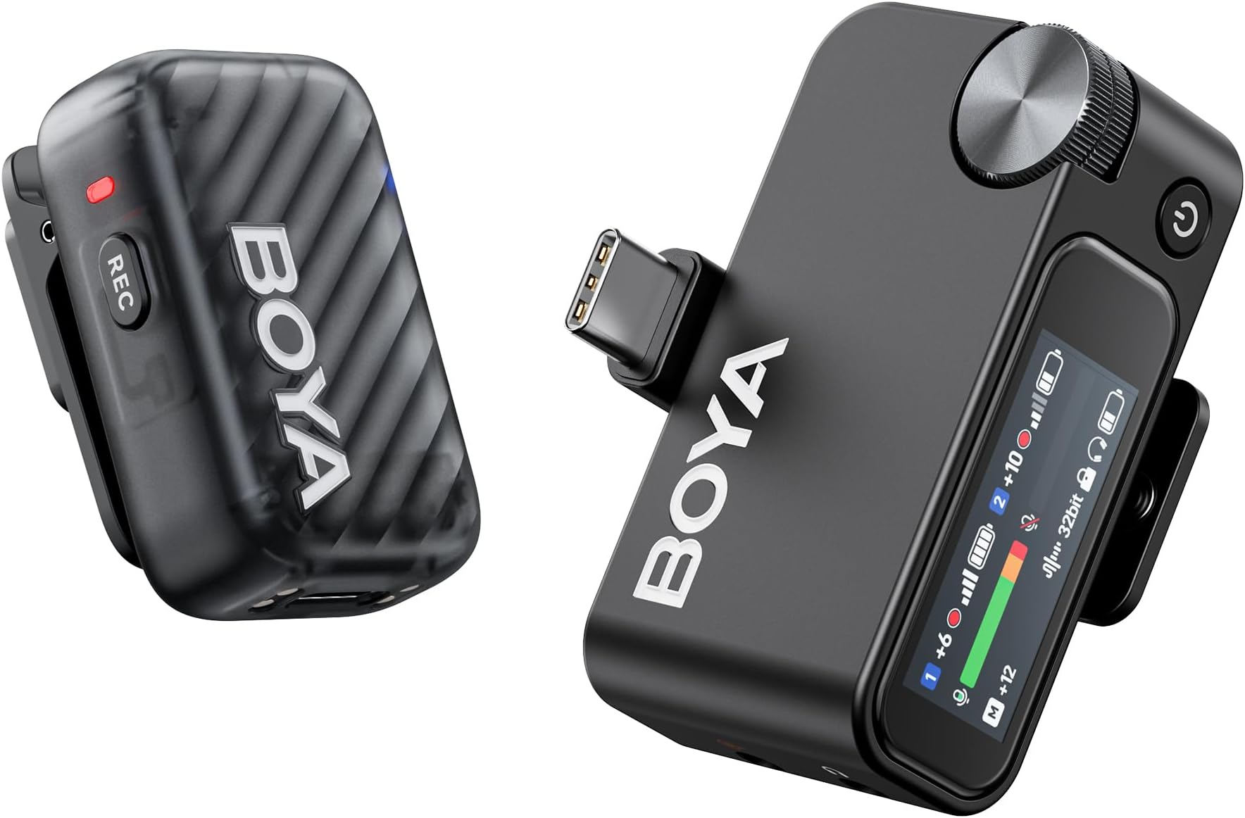 BOYA BOYAMIC 2 Wireless Microphones for iPhone 15-16/Android/Camera/PC, AI Noise Cancellation, 48KHz 24Bit, 32-bit Float Internal Recording, 984ft Range, AMOLED Touchscreen for Vlog Streaming(1TX+1RX)