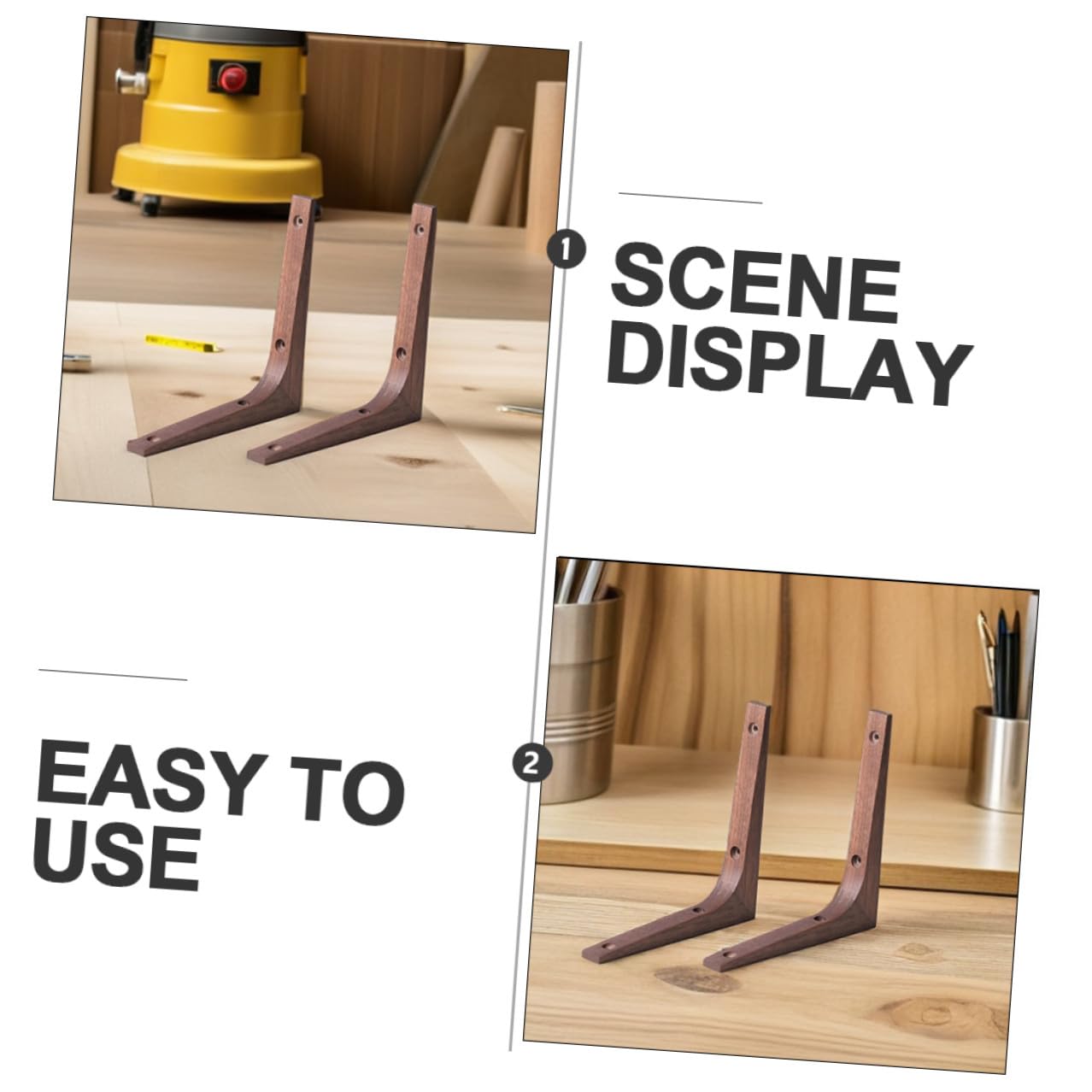 Artibetter Soportes para Estantes de Pared Soporte Triangular Resistente 2 de Madera Maciza Acabado Fino para Fijar Estanterías Firmemente en Pared