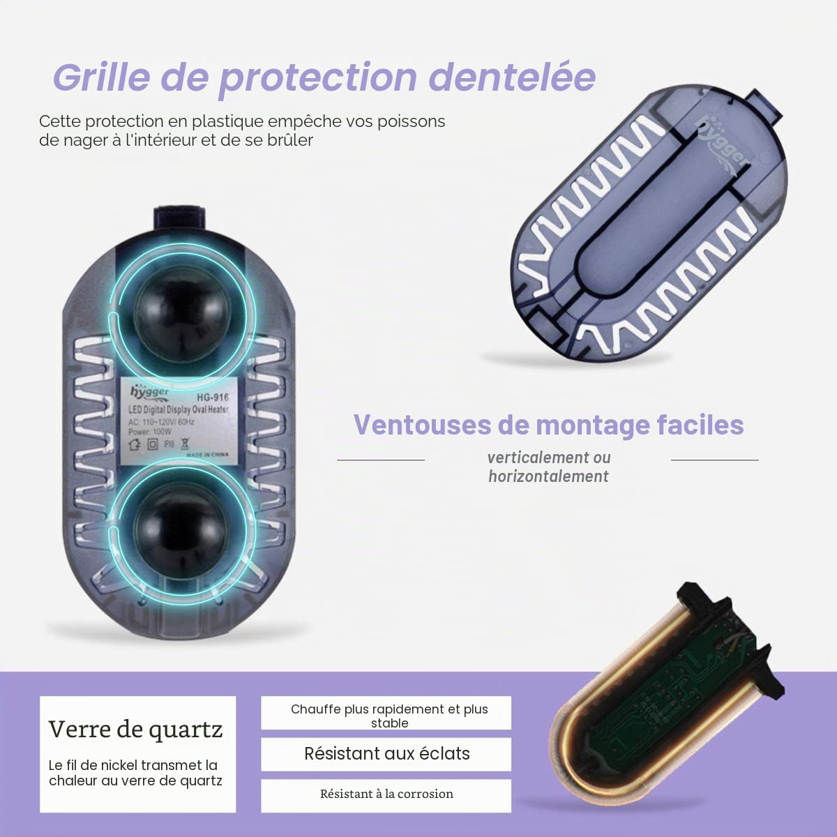 hygger Chauffage d'aquarium,Mini Chauffage Aquarium,50 W Température réglable Chauffage pour Aquarium avec contrôleur Externe et thermomètre intégré pour 1 à 24L