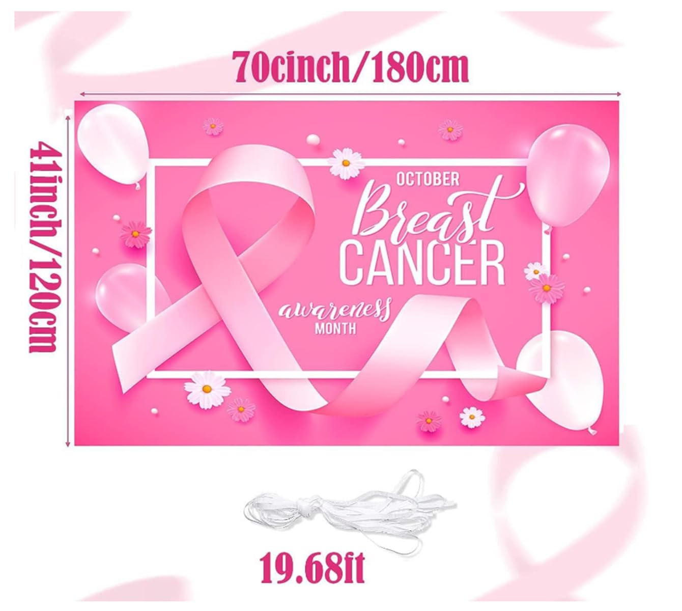 Kit Bannière Sensibilisation Cancer Du Sein Rose Octobre - Toile De Fond + 3 Guirlandes De Fanions Pour Événements Caritatifs
