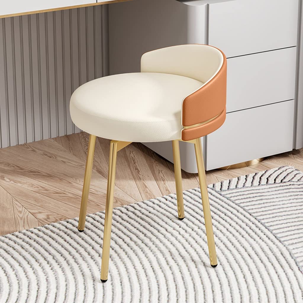 Moderna sedia girevole per trucco per camera da letto e manicure, sgabello rotondo da toeletta in arancione, 38 x 38 x 53 cm