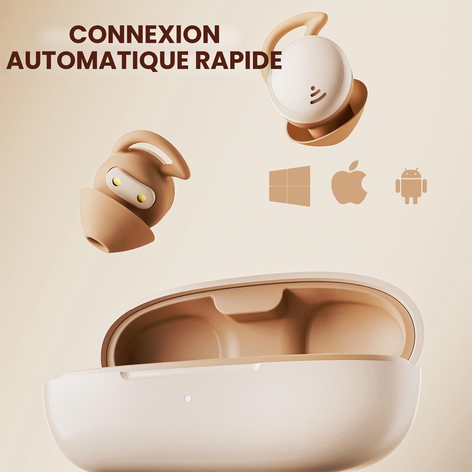 Xmenha Mini Écouteurs Bluetooth de Sommeil pour Les dormeurs de Petits Oreilles Casque sans Fil Intra-Auriculaires Bluetooth 5.3 à Réduction de Bruit HiFi Stéreo avec Microphone Beige