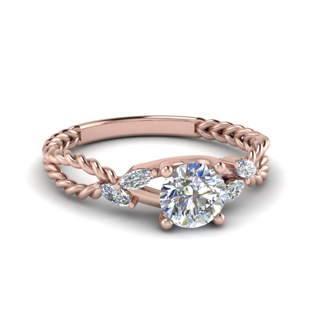 Choose Your Gemstone Braided Diamond CZ Engagement Ring Rose Gold Plated Round Shape Split Shank Engagement Ring Matching Jewelry Wedding Jewelry Easy to Wear Gifts US Size 4 to 12