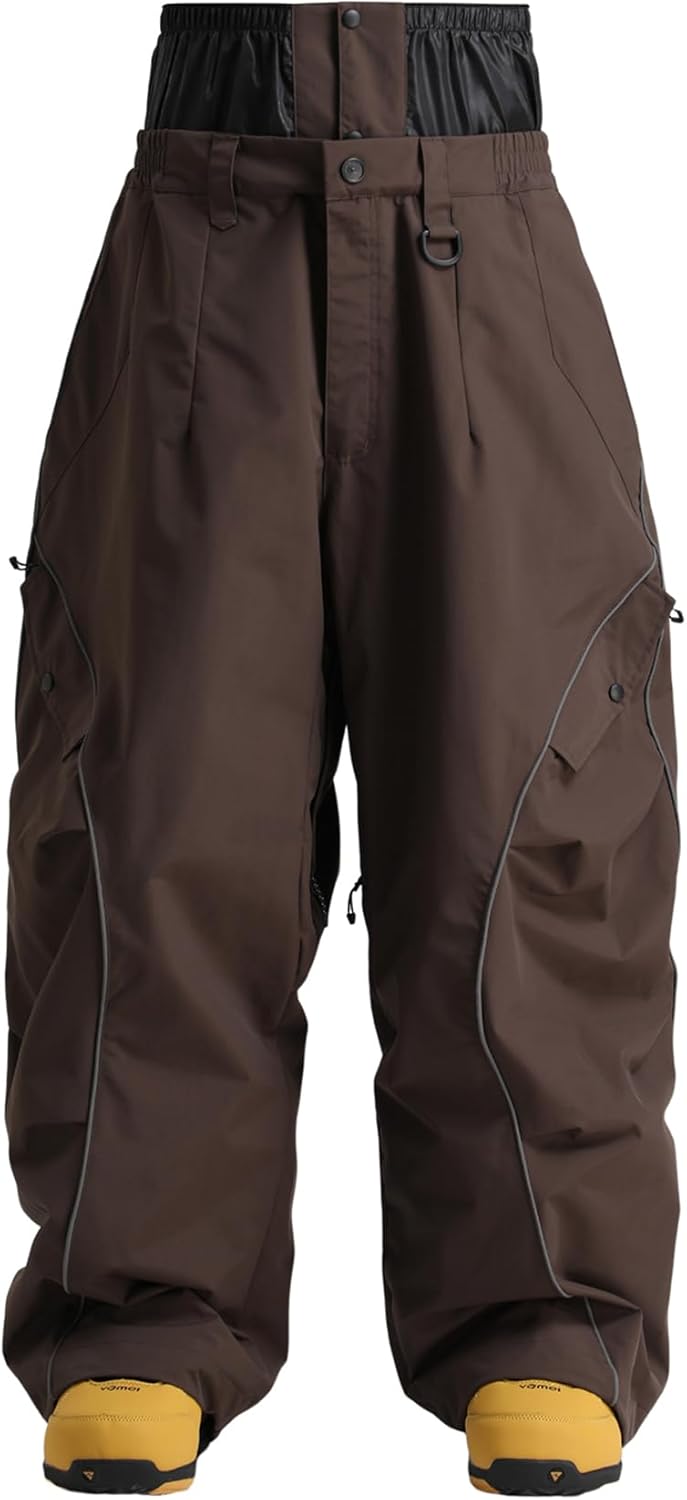 GSOU SNOW Men’s Snowboard Pants Waterproof Women Baggy Ski Pants Reflective Stripe Insulated Winter Snow Pants