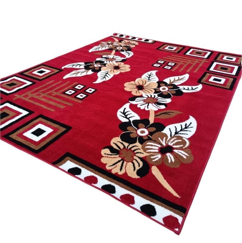 Image of Floral Design Acrylic Polyester Carpet for Living Room 8x11 Feet Color Red(240x330Cm), Large Rectangle