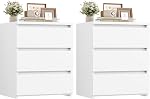 FOTOSOK Nightstand Set of 2 White Nightstand with 3 Drawers, White Bedside Table Night Stand for Bedroom with Cut-Out Handle, Sofa Side Table for Bedroom, Blue