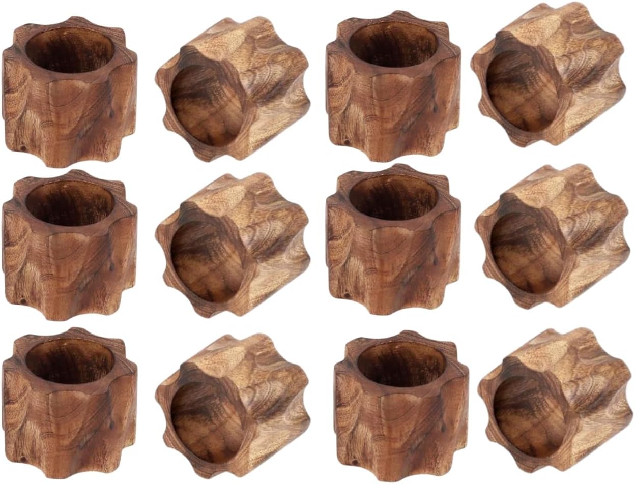 Napkin Rings, Wood Napkin Rings Napkin Holders Buckles for Dining, Anniversary, Birthday, Dinner, Christmas, Party of Table (Brown Mango Set of 12)