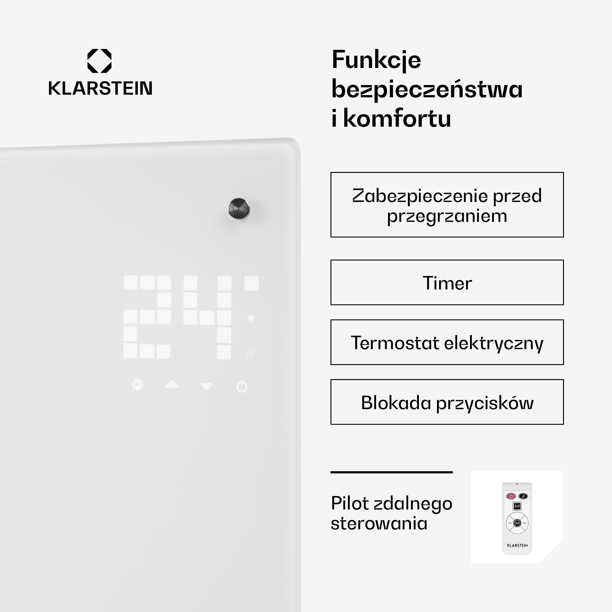 Klarstein Grzejnik elektryczny, Grzejnik konwektorowy wolnostojący lub ścienny, Energooszczędny, Sterowanie aplikacją, Cichy elektryczny, Wolnostojący z termostatem, 2000 W