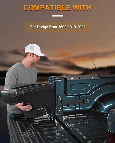 Miniatura 7 de ROADFAR Caja de almacenamiento de repuesto para caja de camioneta del lado derecho del pasajero para Dodge Ram 1500 2019-2021, tapa con cerradura