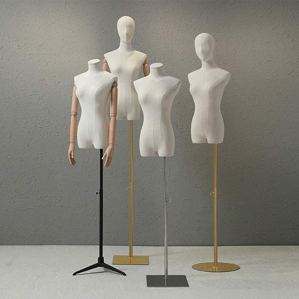 Female Mannequin Torso Body Dress Form with Wooden Arms and Metal Round Stand for Clothing Jewelry Display, Gold-One Size