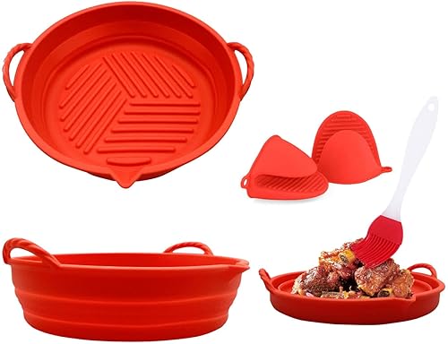 Paquete de 2 forros de silicona para freidora de aire de 75 pulgadas con guantes y cepillo repuesto para papel pergamino libre de BPA grado