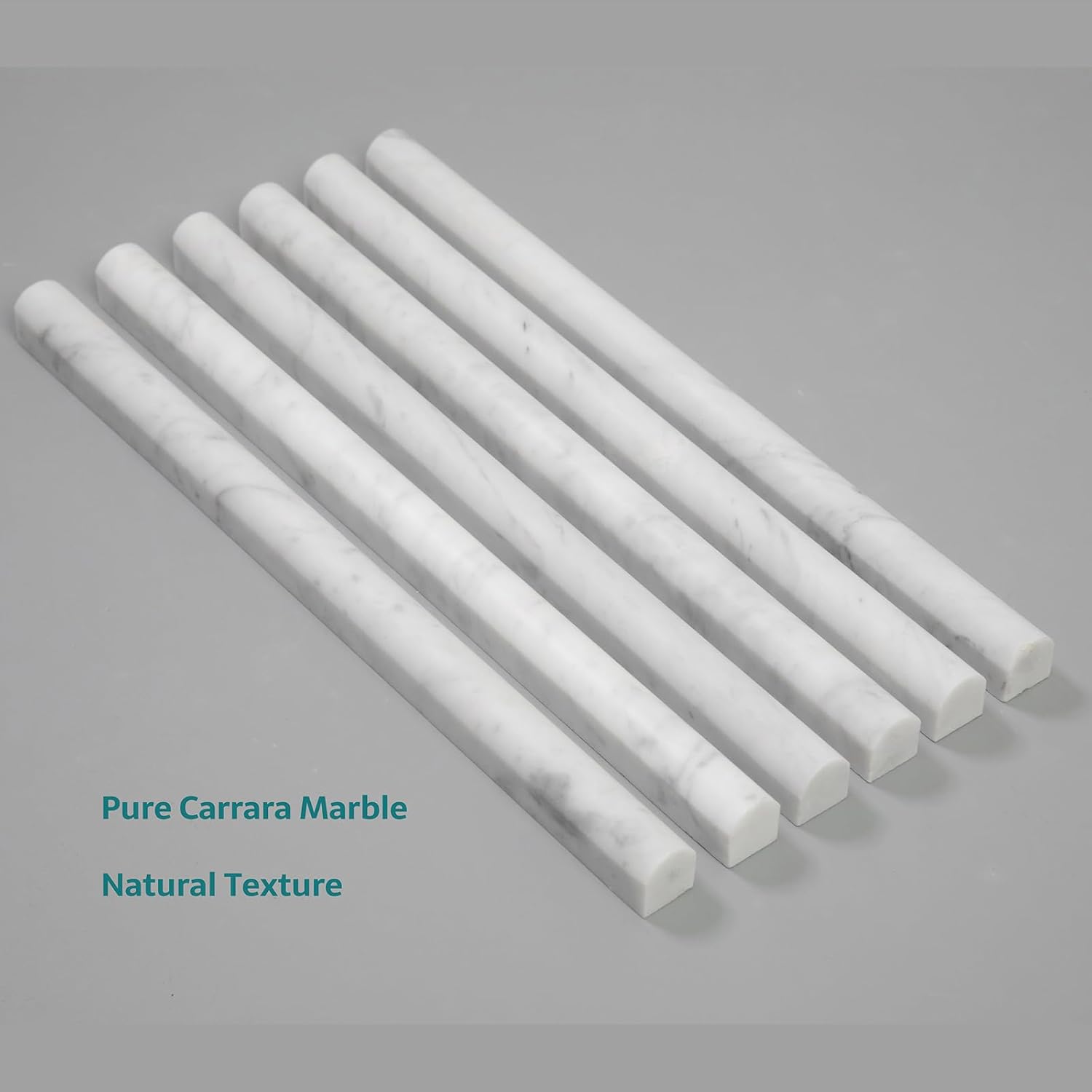 Carrara White Marble Pencil Liner Tile, 15-Pack Natural Stone Bullnose Tile Trim Molding 3/4x12 Inch Honed for Kitchen Backsplash, Bathroom Shower Wall