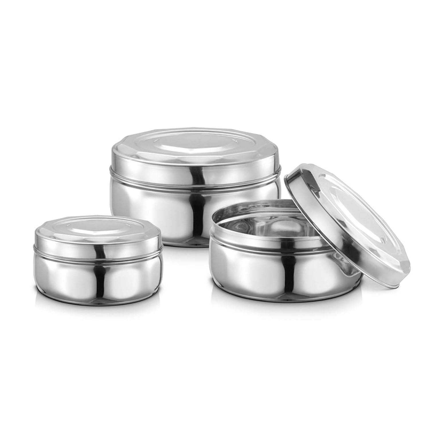 JENSONS Stainless Steel 3pcs Diamond Storage with steel lids Set