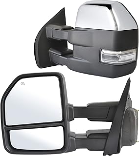 ReYee Towing Mirrors fit Ford F150 Pickup Truck 2015 2016 2017 2018 2019 2020 with Heated Power Turn Signal Temperature Sensor Puddle Light Auxiliary Lamp Manual Extendable Chrome Cap 22 Pin Plug
