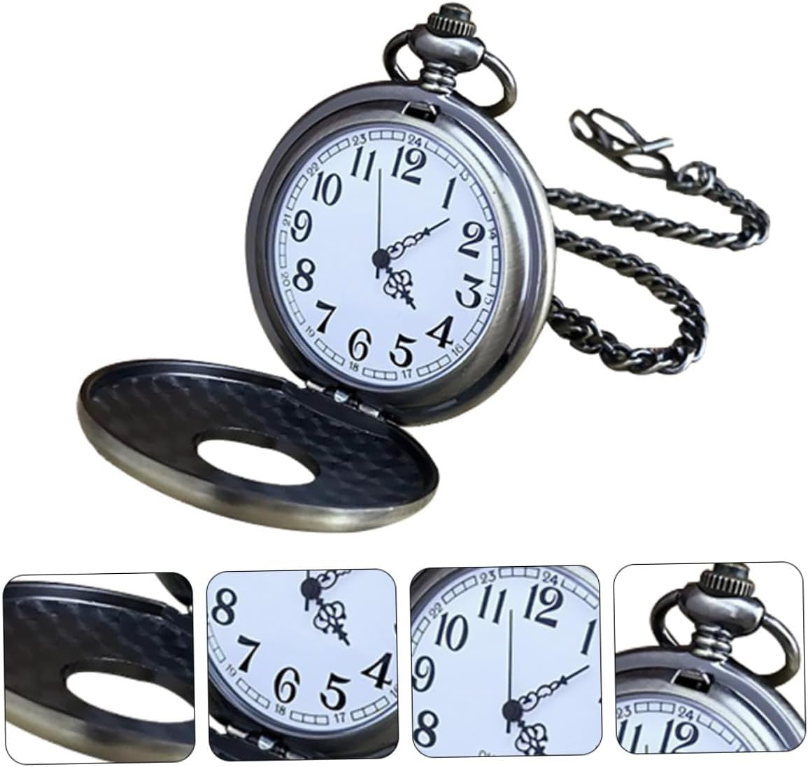 Vintage Bronze Quartz Pocket Watch with Hollow Cover Mechanical Retro Timepiece for Men Stylish Gift for Father and Husband with Wood Grain Texture