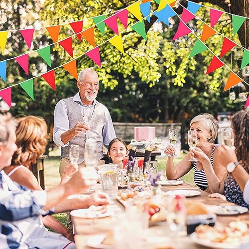 Image of Preboun 400 ft Solid Pennant Banner Flags 240 Pcs String Hanging DIY Triangle Bunting Bulk Garland for Grand Opening Carnival Birthday Party Decoration Outdoor(Multicolor)