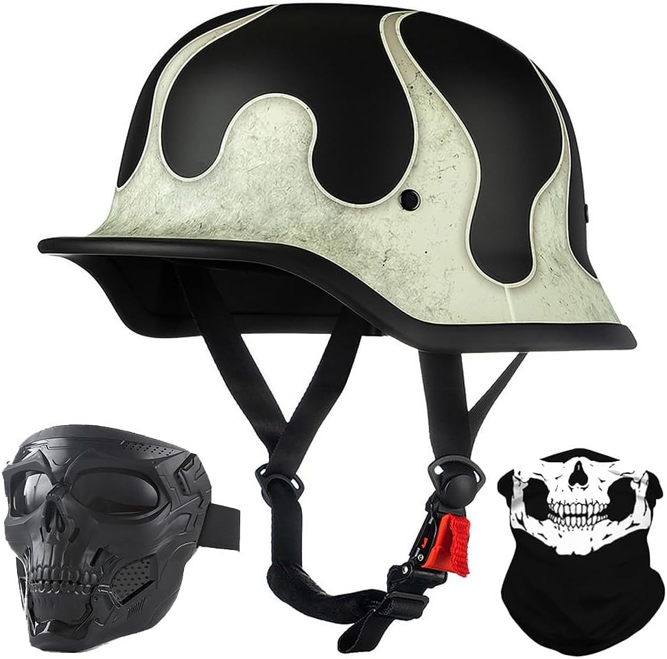 Vintage German Style Motorcycle Half Helmet, ECE Approved Adult Men Women Retro Open Face Helmet, with Adjustable Quick Release Buckle, for Bicycle Cruiser Scooter, MXXL