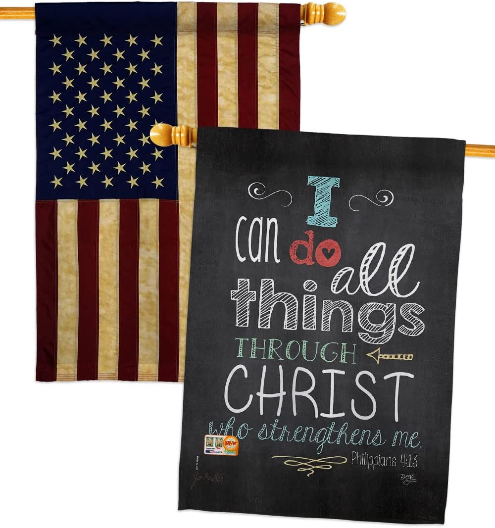 All Things Through Christ House Flags Pack Religious Bible Verses Bless Faith Thank Hope Pray Christian Religion Support Our Troops Small Decorative Gift Yard Banner Double-Sided Made In USA 28 X 40