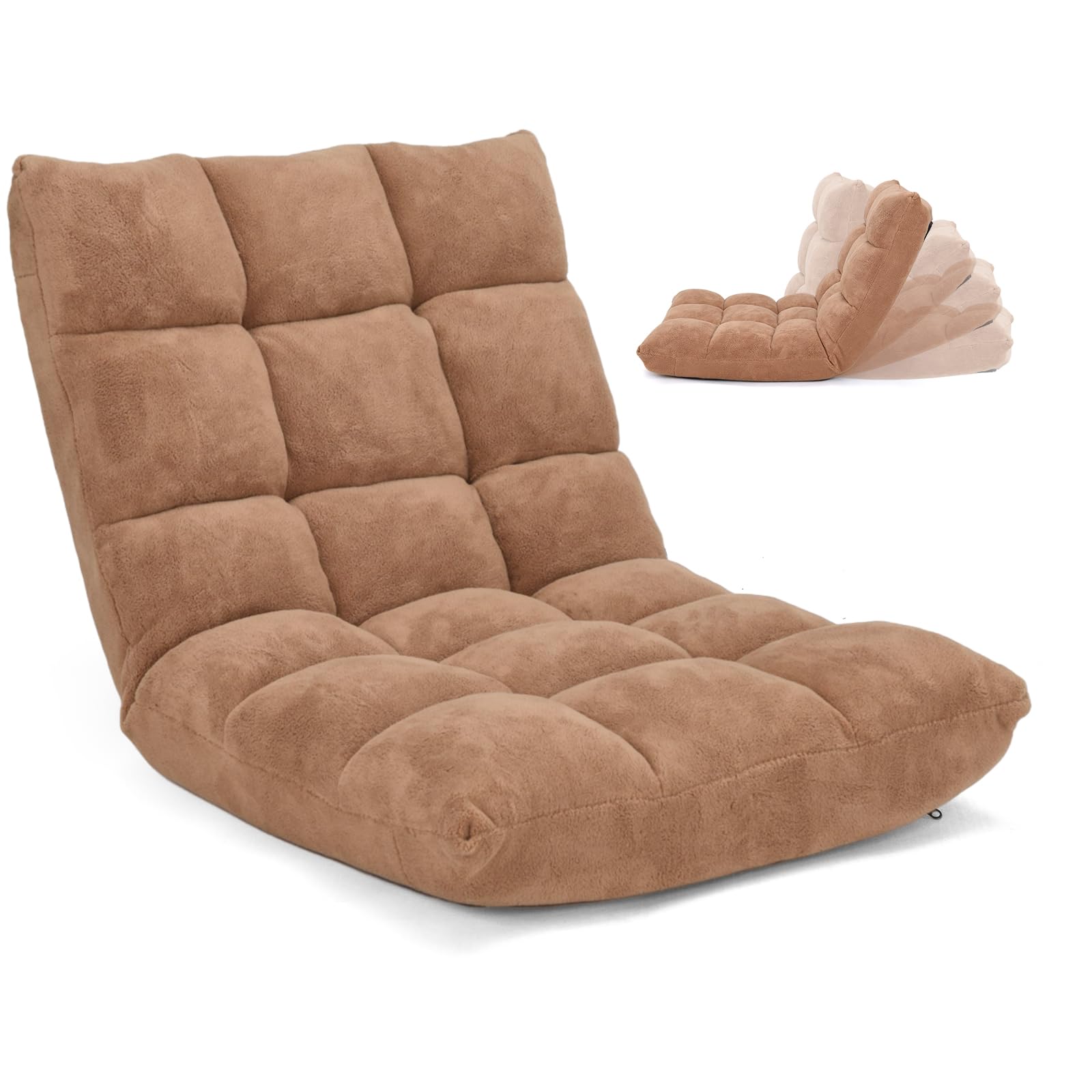 IFANNY Floor Chair with Back Support, Foldling Gaming Sofa Chair with Comfy Cushion, Adjustable 14-Position Meditation Chairs, Lazy Lounge Recliner