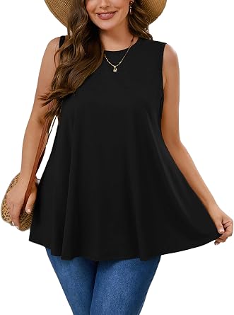 AusLook Plus Size Womens Tank Tops Summer Crew Neck Sleeveless Flowy Tops Business 2025 Basic Loose Dressy Work Shirts