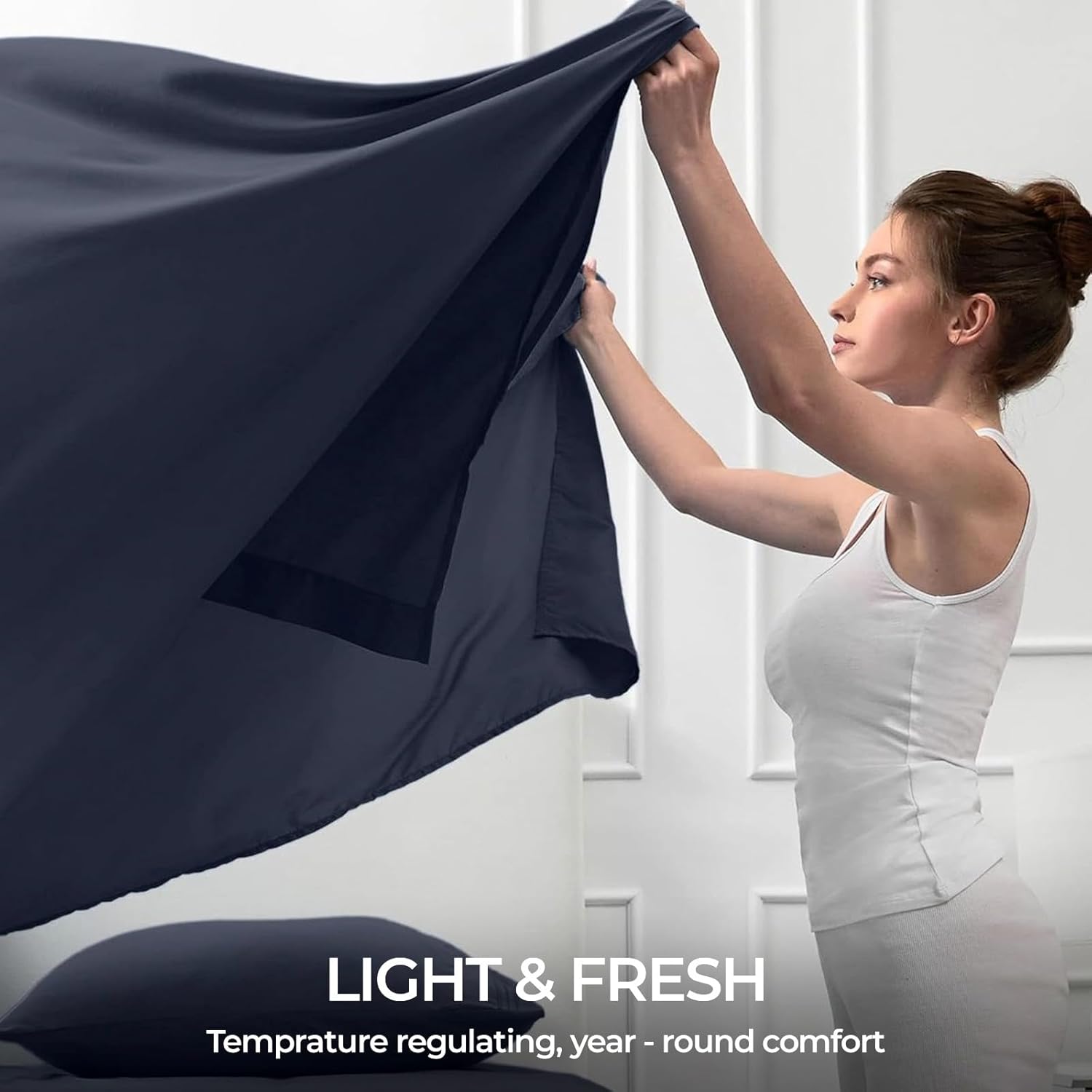 CASA COPENHAGEN® Luxuria 4Pcs Queen Sheet Set- Designed in Denmark, 100% AirCool Cotton Bed Sheets, Includes 1 Flat Sheet, 1 Deep Pocket Fitted Sheet & 2 Pillowcase Set of 4- Navy Blue