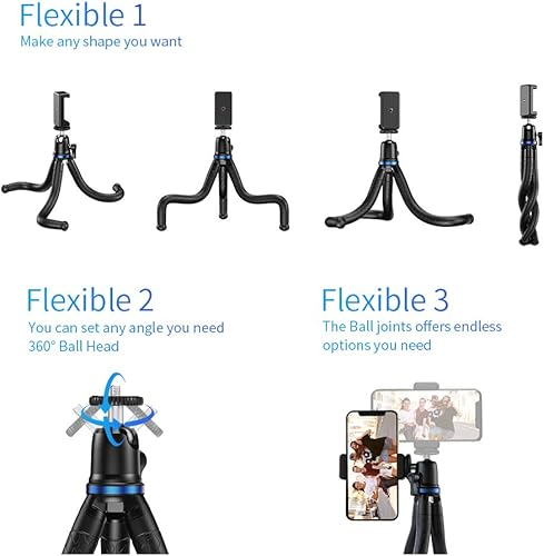 Miniatura 5 de MIAO LAB - Trípode flexible para teléfono, con obturador remoto inalámbrico y clip universal, compatible con iPhone, teléfono Android, cámara