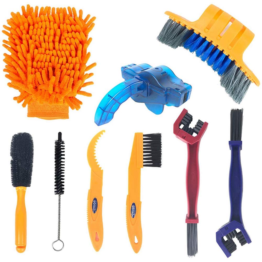 HOMEJIA Set of 9 Bicycle Cleaning Tools Set Clean Brush Kit Mountain Road BMX Bike Cleaning Kit for Chain, Wheel, Tire