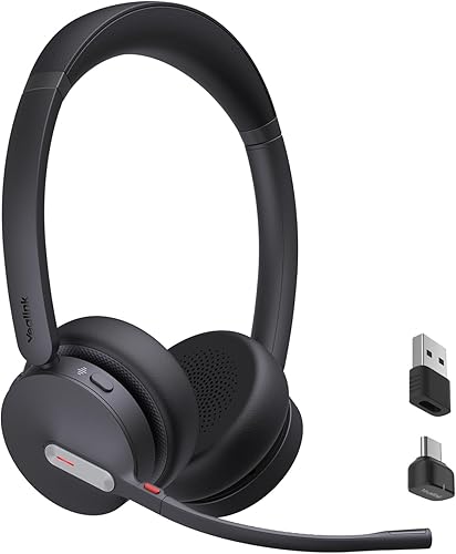 Yealink Auriculares Bluetooth inalámbricos BH70 UC con micrófono para trabajo, batería de hasta 35 horas para hablar, auriculares compatibles con