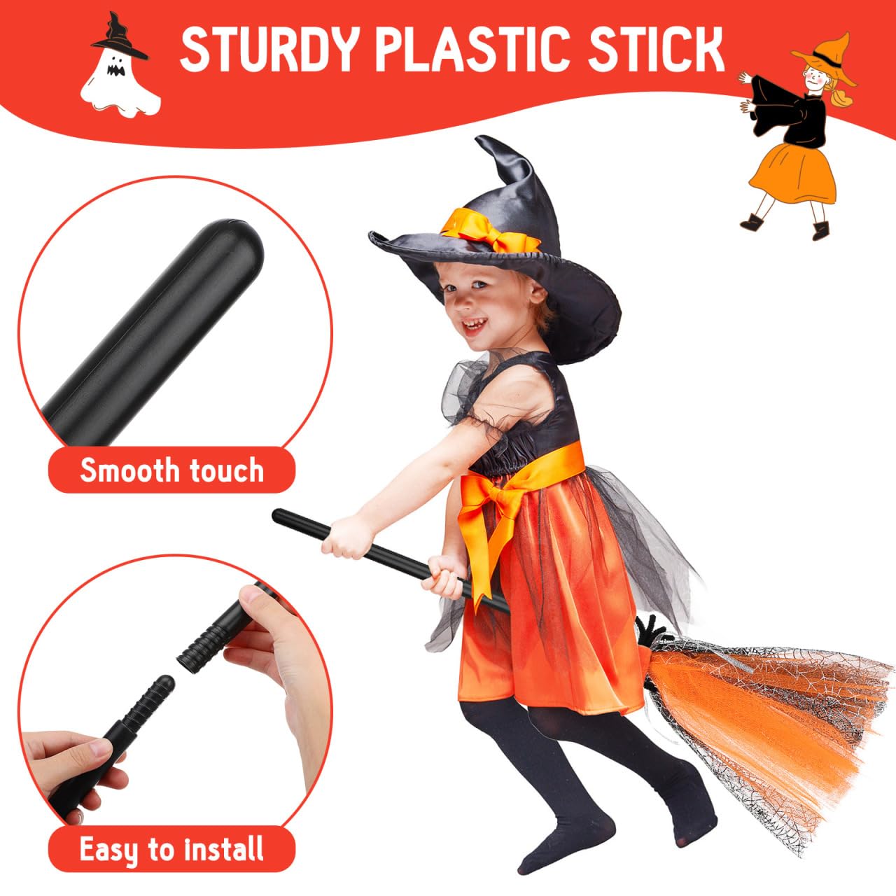 Escoba De Bruja Para Niños De Halloween | Accesorio De Juego De Imitación Para Disfraces Infantiles | Ideal Para Fiestas, Colegio Y Truco O Trato
