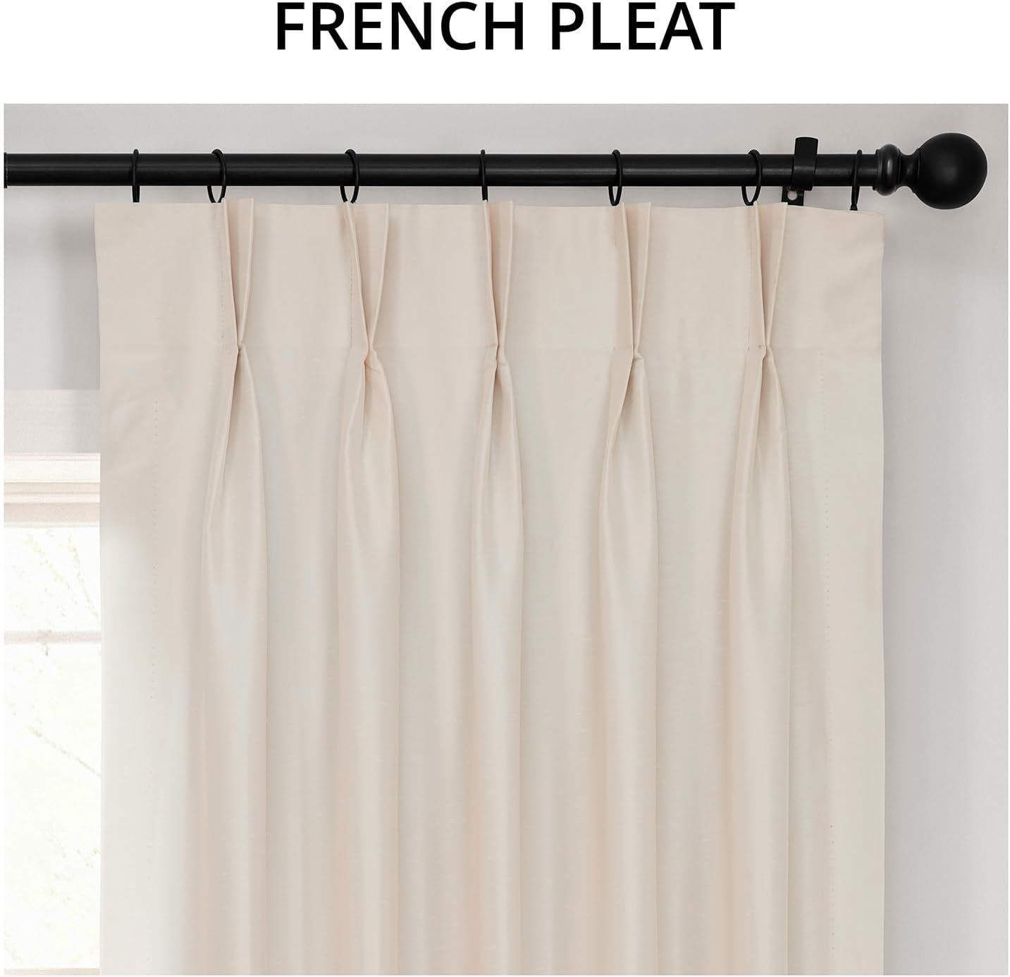 HPD Half Price Drapes Blackout Curtains for Bedroom Vintage Textured Faux Silk French Pleated Curtains for Living Room (1 Panel), 25 X 96, Off White