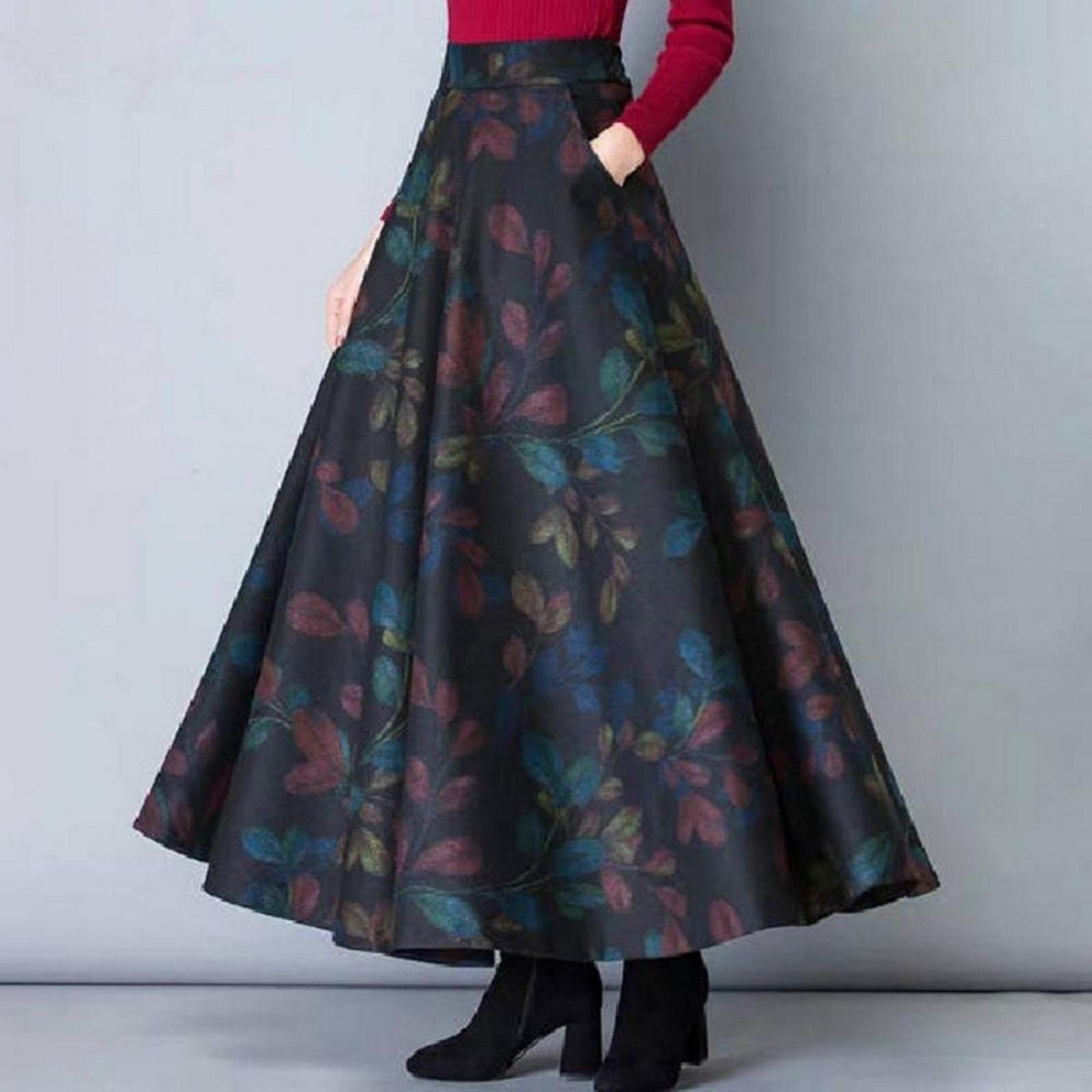 Falda larga de oficina, falda elegante, cálida, versátil, de cintura alta, acampanada, maxi, color, 44
