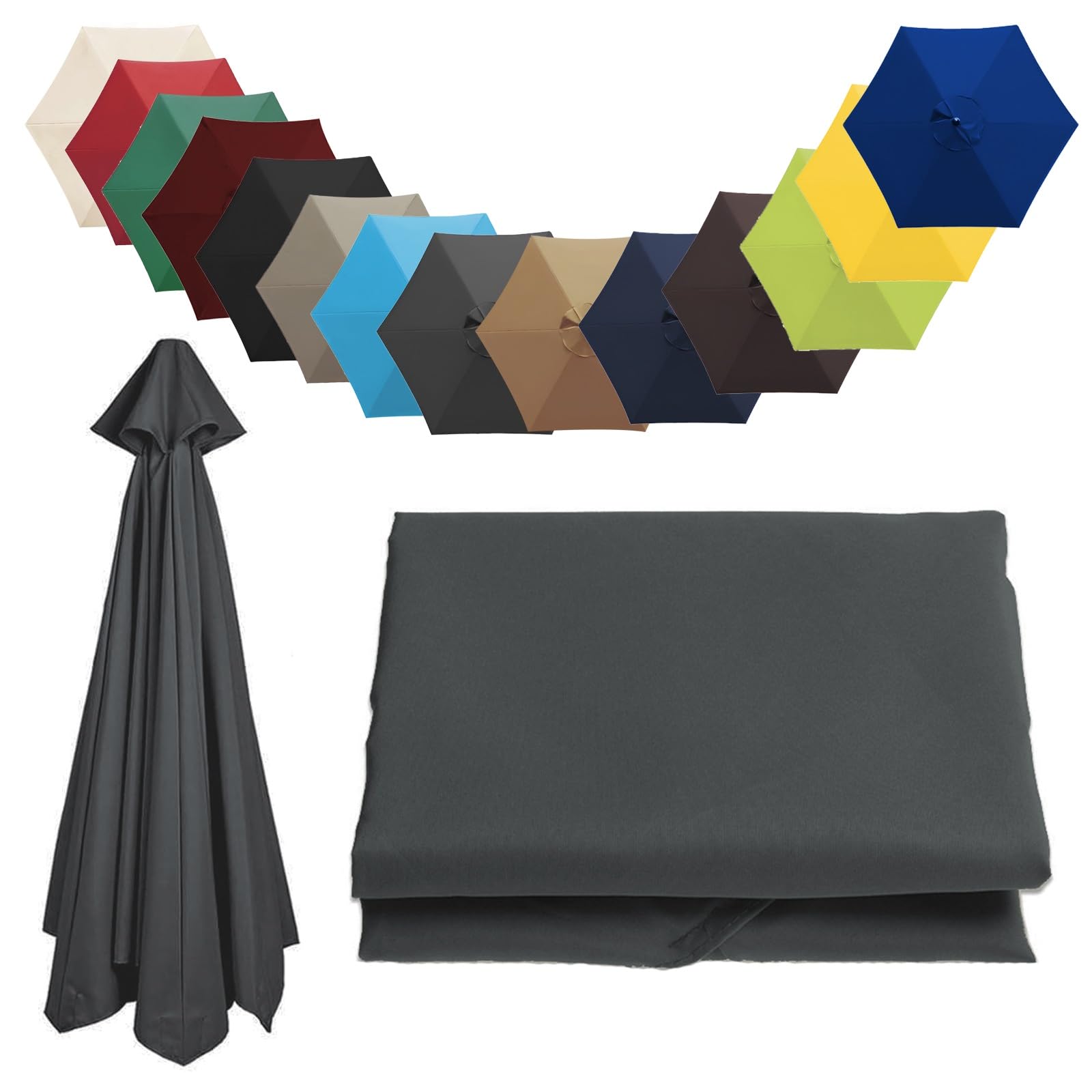 Replacement Parasol Canopy Sun Umbrella Replacement Cloth Replacement Parasol Fabric Cover For Garden Umbrella 2.0 m 2.7 m 3.0 m + 6 Arms/8 Arms(Color:Gray,Size:6 ribs-3.0 m(9.8ft))