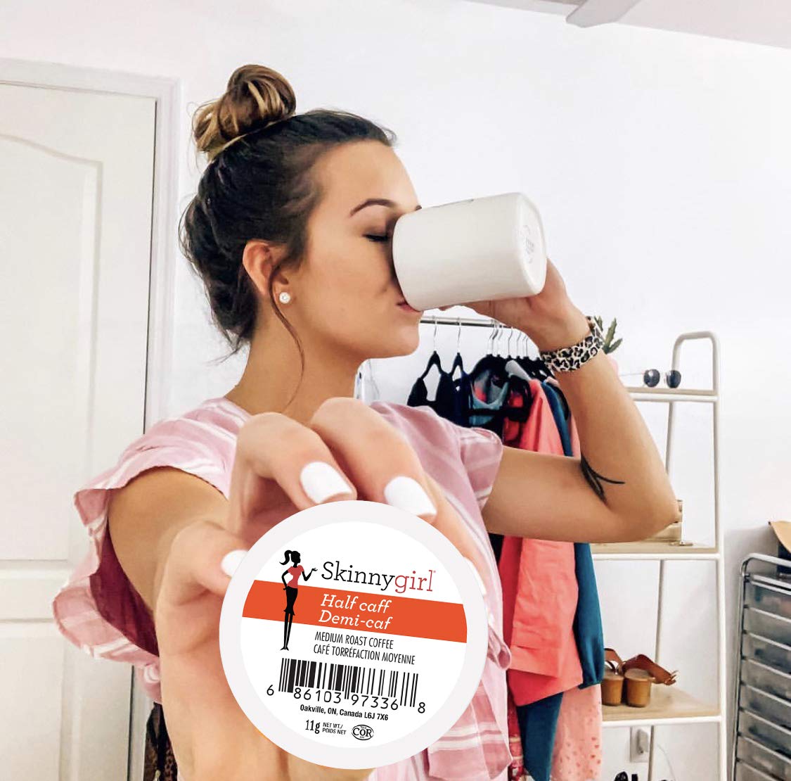 Skinnygirl Half Caff Coffee Pods, Reduced Caffeine Medium Roast Coffee in Single Serve Pods for Keurig K Cups Brewers, 24 Count Per Box, 2 Boxes