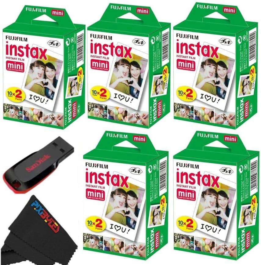 Fujifilm Instax Mini Instant Film for Mini Cameras | Pixibytes Bonus Bundle- Fre