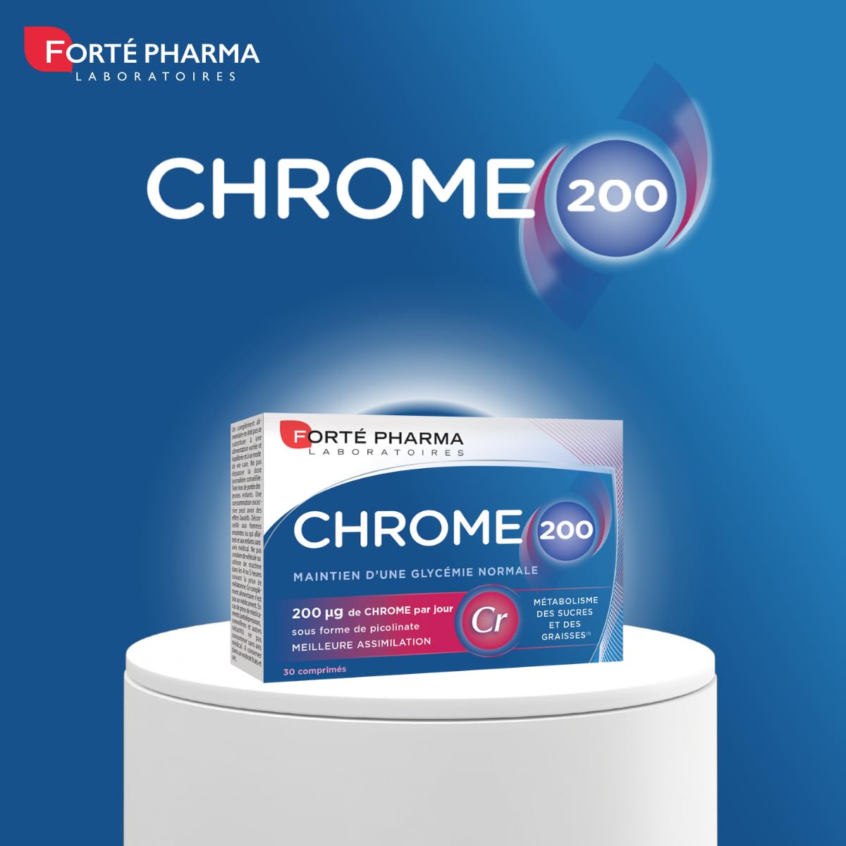 Forté Pharma - Chrome 200 - Complément Alimentaire Minceur - Maintien de la Glycémie, Réduction du grignotage et envies de sucre, Controle de l'appétit - Assimilation optimale - 30 comprimés