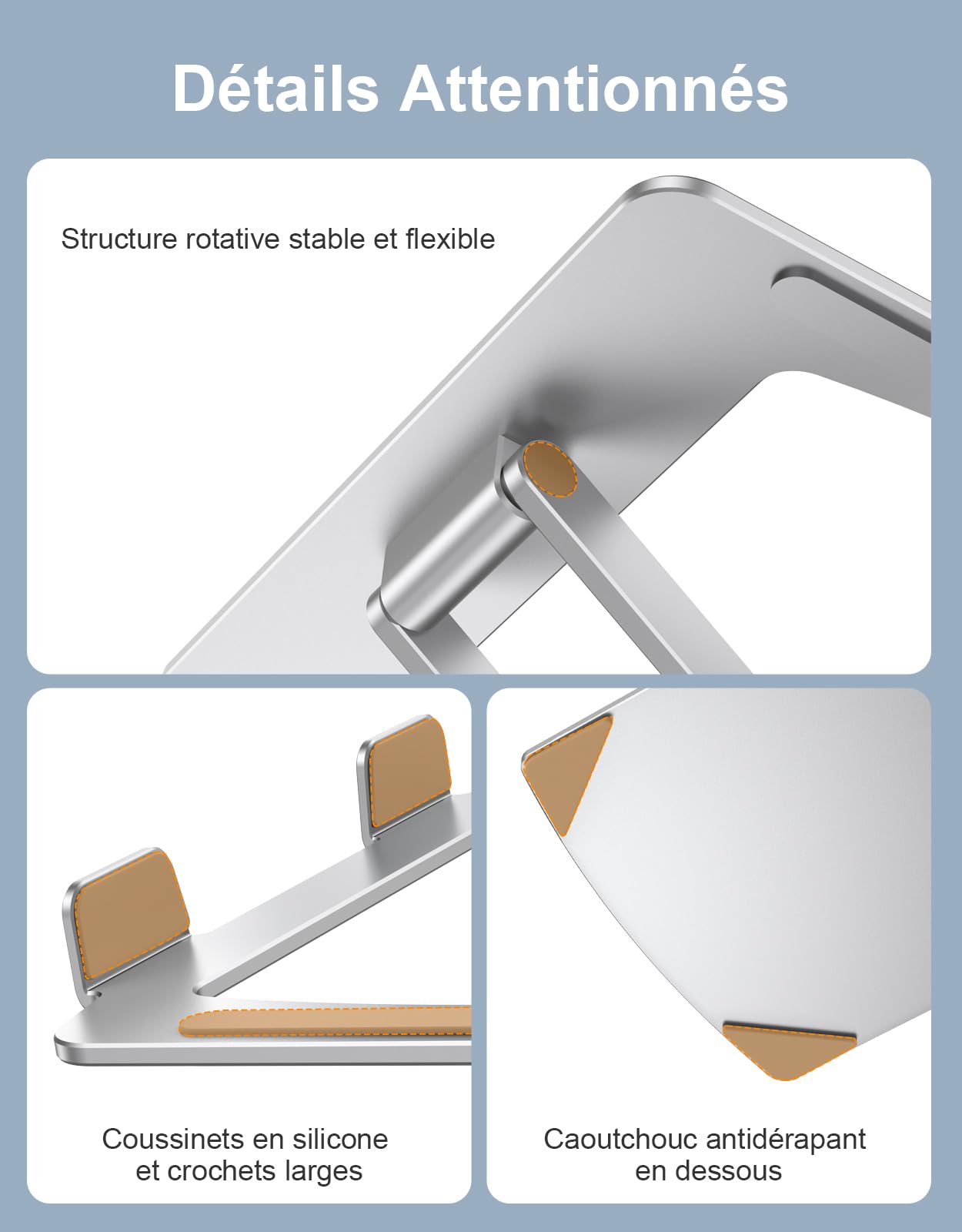 CIRYCASE Support Ordinateur Portable Ajustable, Support pour Livre/PC Portable Bureau Pliable, Laptop Stand Ventilé en Aluminium Ergonomique, Compatible avec MacBook Air/Pro et Autres 10 à 16 Pouces