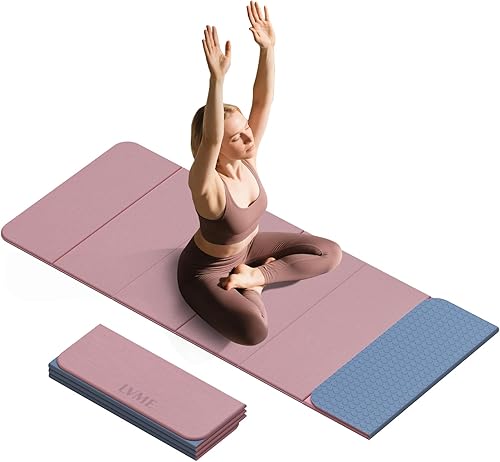 Tapete de yoga plegable, extra grueso de 0.32 pulgadas, certificado SGS, antideslizante, 71 x 24 pulgadas, plegable para viajes, pilates, camping,