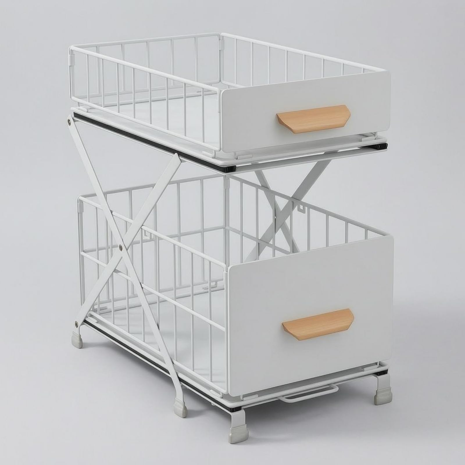Organizador Fregadero 2 Niveles Ajustable Estante bajo Fregadero Bandeja Extraible Organizador Extraíble, Estante De Fregadero De Doble Capa Elevable, Blanco, 40 Cm De Largo