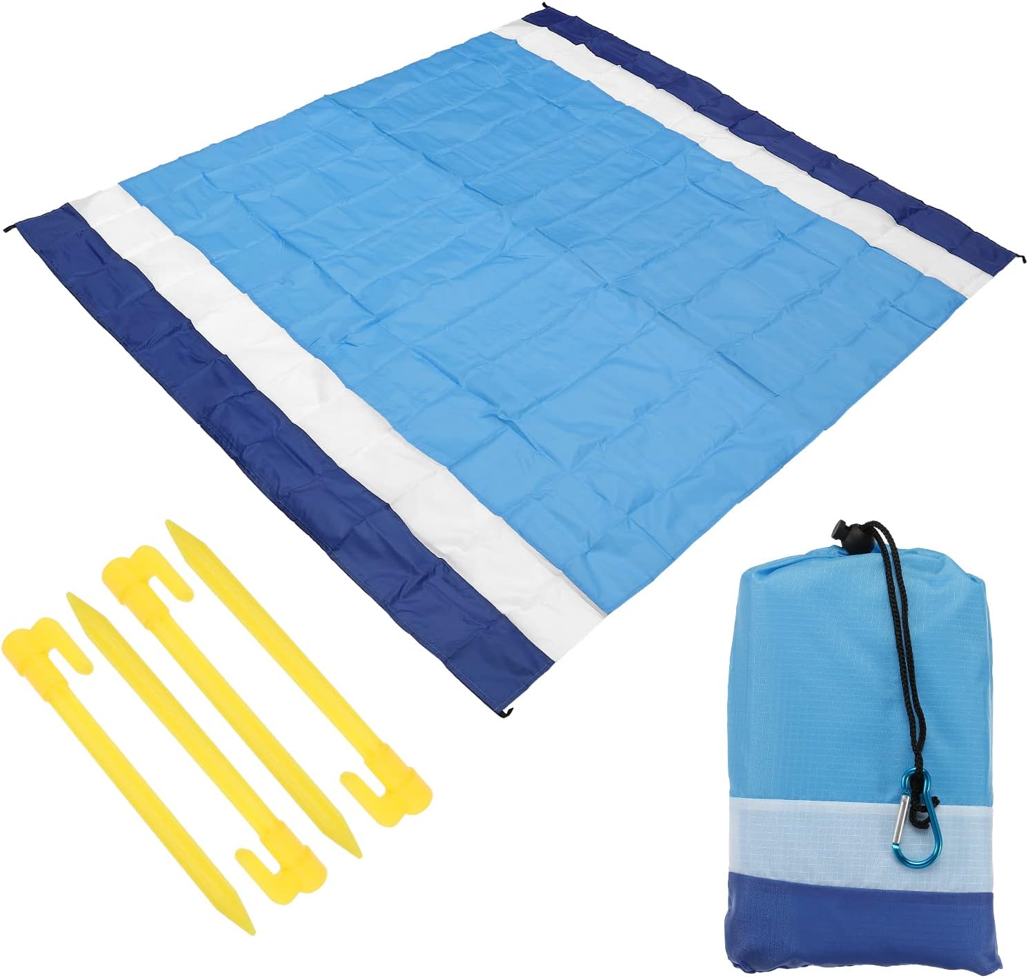 PATIKIL 83" x 79" Beach Blanket, Waterproof Picnic Mat with Carry Bag for Travel, Hiking, Camping, Outdoor Activities, Blue + White + Sky Blue