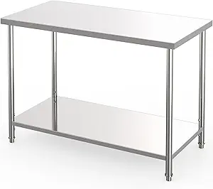 Stainless Steel Table, 48" x 24" Prep Workstation, 1000 LBS, NSF Commercial Work Table with Adjustable Undershelf and Galvanized Legs, for Restaurant, Home, Kitchen, Hotel, Outdoor