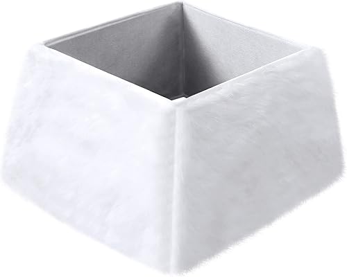 Collar de árbol de Navidad, piel sintética, caja de árbol de Navidad, cubierta base, anillo cuadrado, falda de felpa blanca nevada para decoraciones