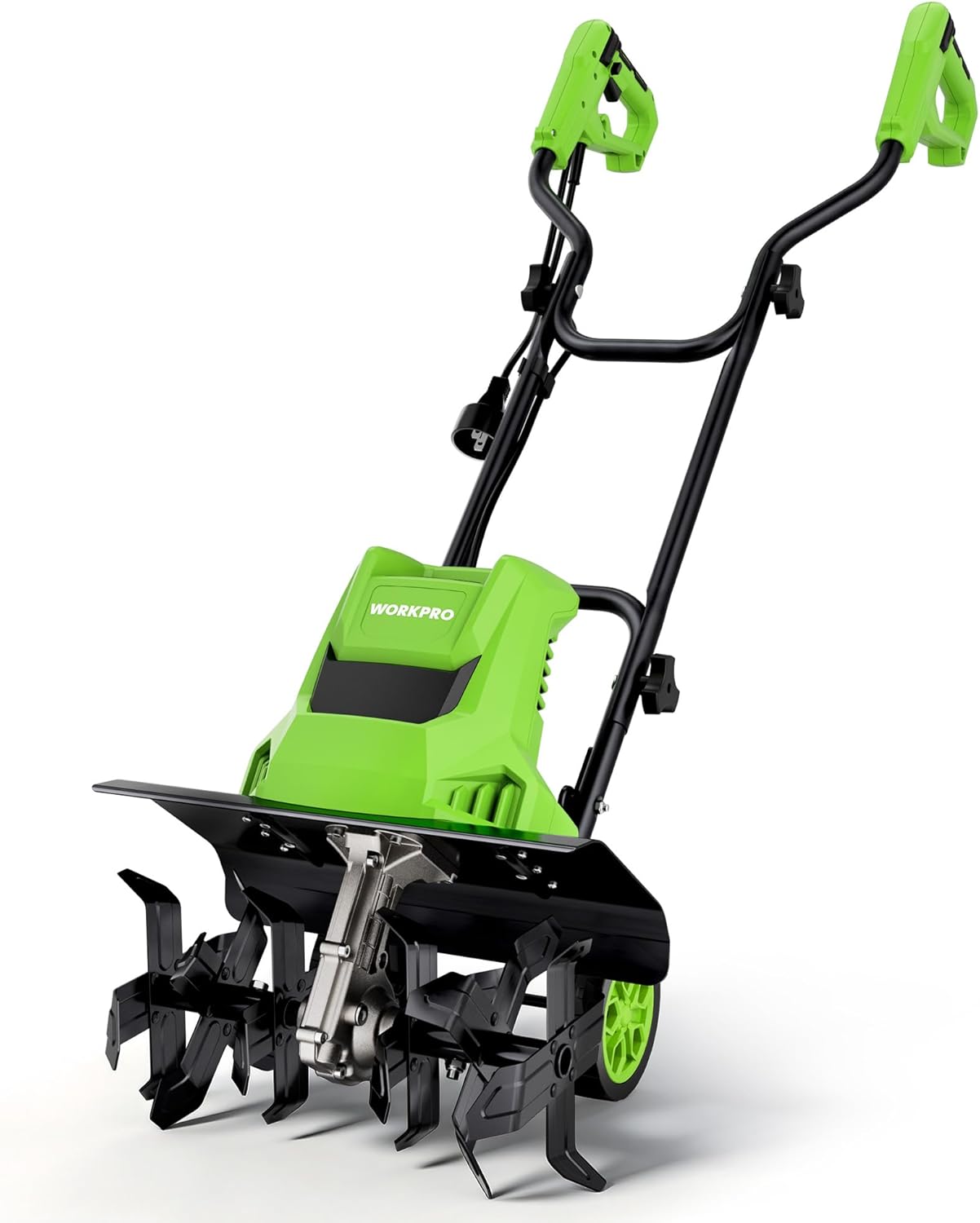 WORKPRO 12.5 Amp Electric Garden Tiller & Cultivator, 16" Tilling Width & 8.7" Depth, 6 Steel Tines, 4-Position Adjustable Wheels, Safety Switch, Corded Rototiller for Garden, Lawn & Flower Beds
