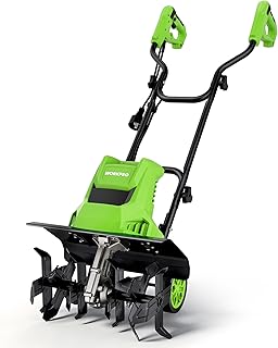 WORKPRO Corded Electric Garden Tiller & Cultivator, 16" Tilling Width & 8.7" Depth, 12.5A Corded Rototiller, 6 Steel Tines, 4-Position Adjustable Wheels, for Garden, Lawn & Flower Beds