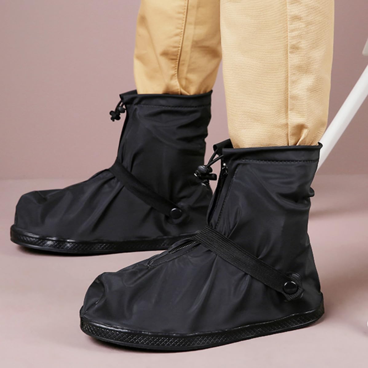 Reusable Waterproof Rain Shoe Covers with Zipper, Dark Color M Size image 5