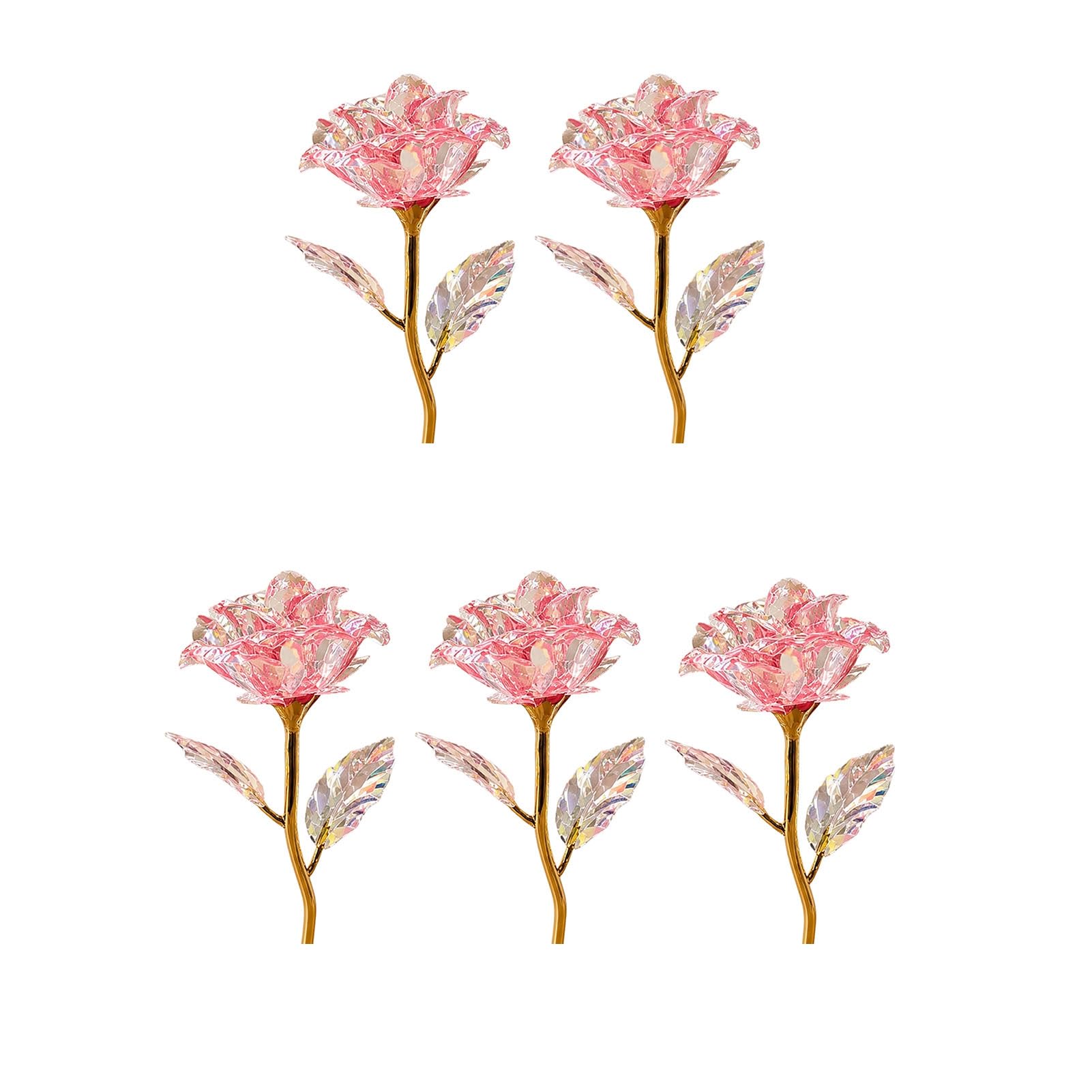 RetroNest Colorful Rainbow Artificial Rose Flower, Faux Crystal Forever Preserved Flower, Eternal Rose Gifts For Grandma Daughter Wife Girlfriend Pink 5pcs